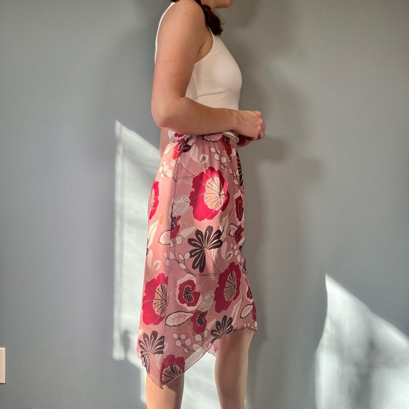Vintage Y2K Midi Skirt, 00s Pink Floral Skirt - Picture 4 of 10
